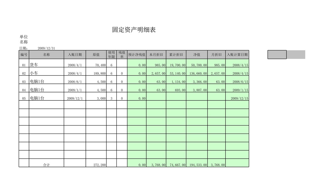 固定资产折旧.xls