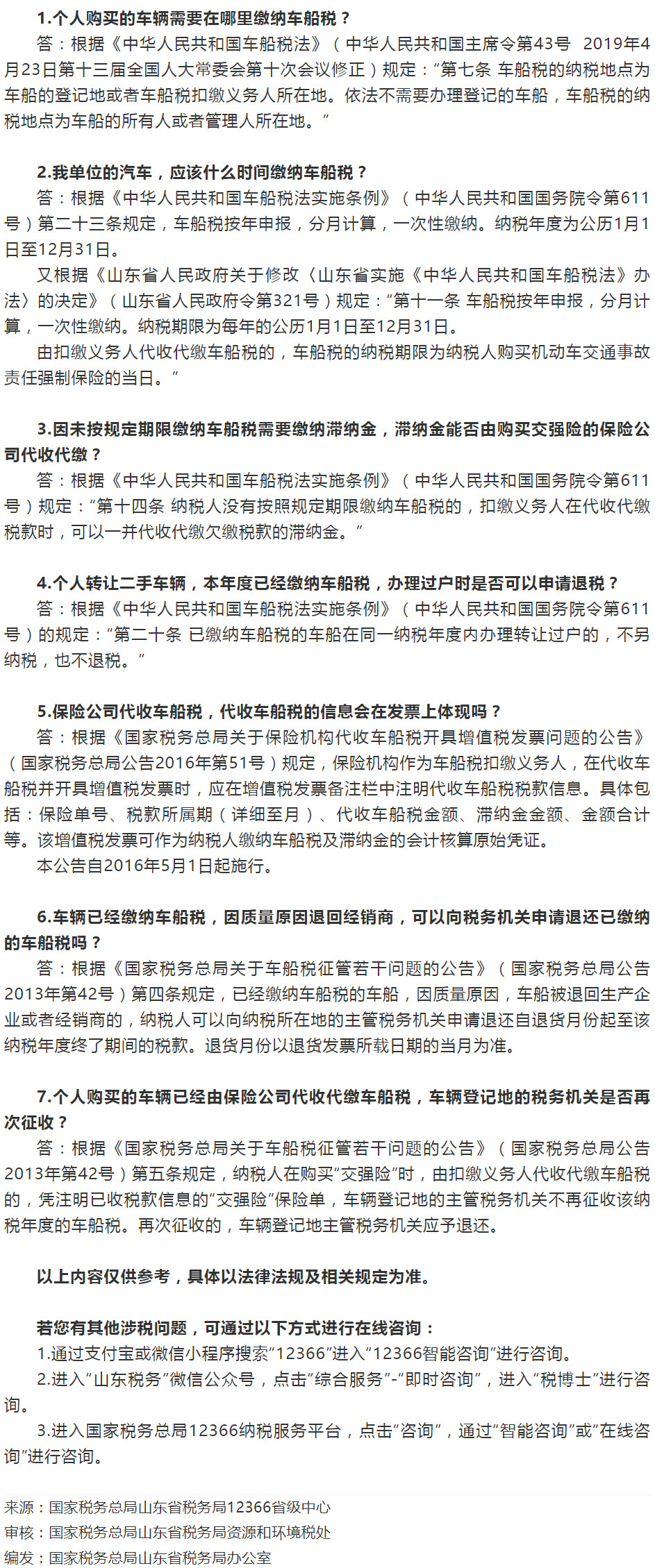 国家税务总局山东省税务局——2020年12月12366热点问答——车船税常见问题-1