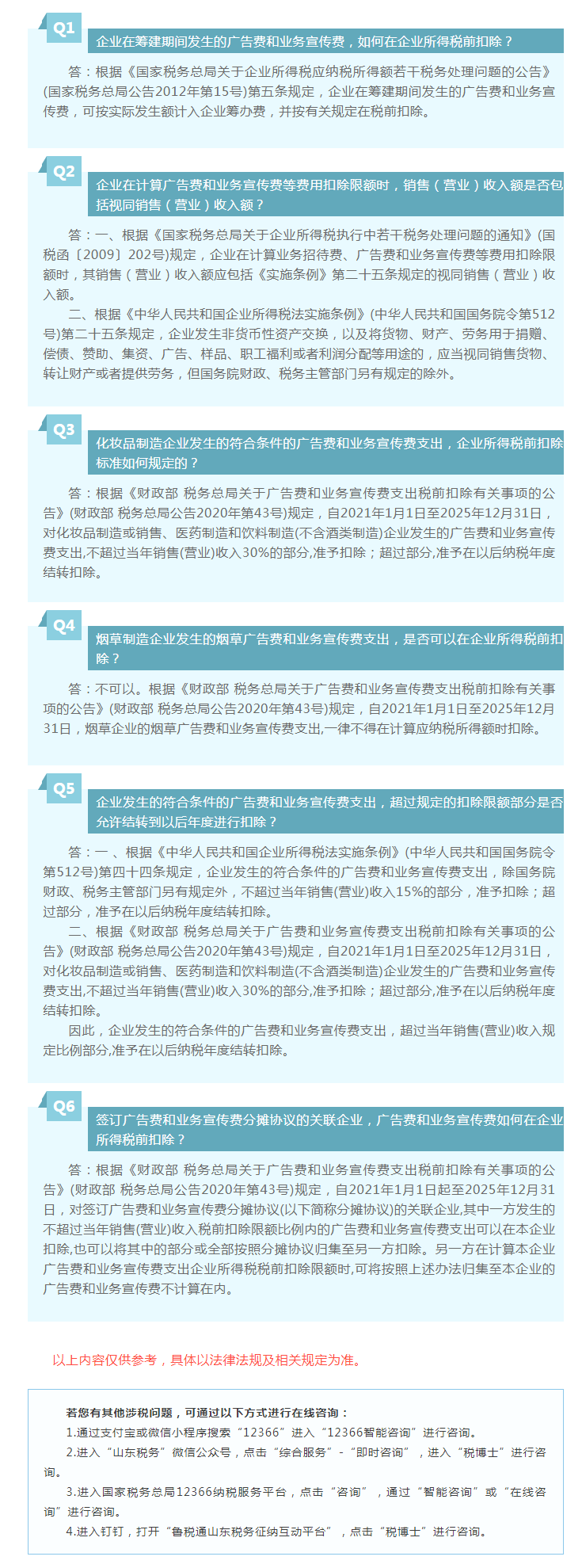 国家税务总局山东省税务局——2022年2月12366热点问答——广告费和业务宣传费税前扣除问答来啦！-1