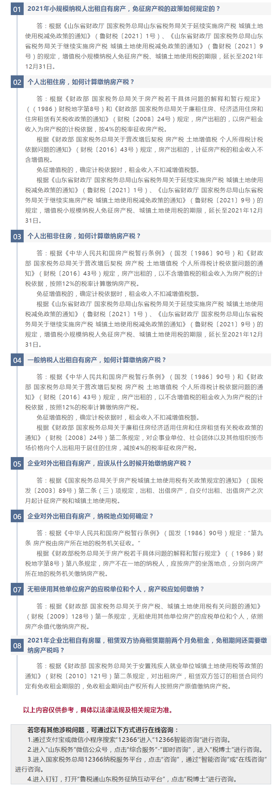 国家税务总局山东省税务局——2021年8月12366热点问答——房产出租，房产税常见问题-1