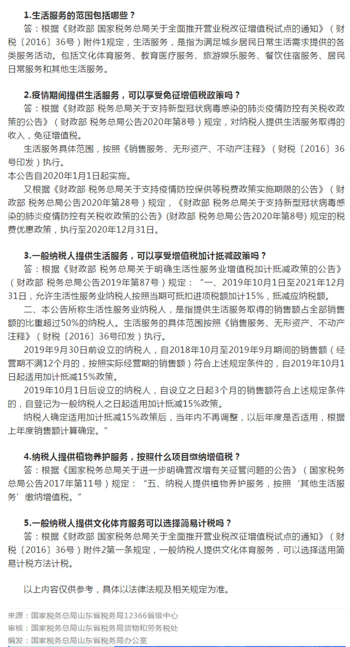 国家税务总局山东省税务局——【12366热点问答】生活服务有关的增值税政策（一）-1