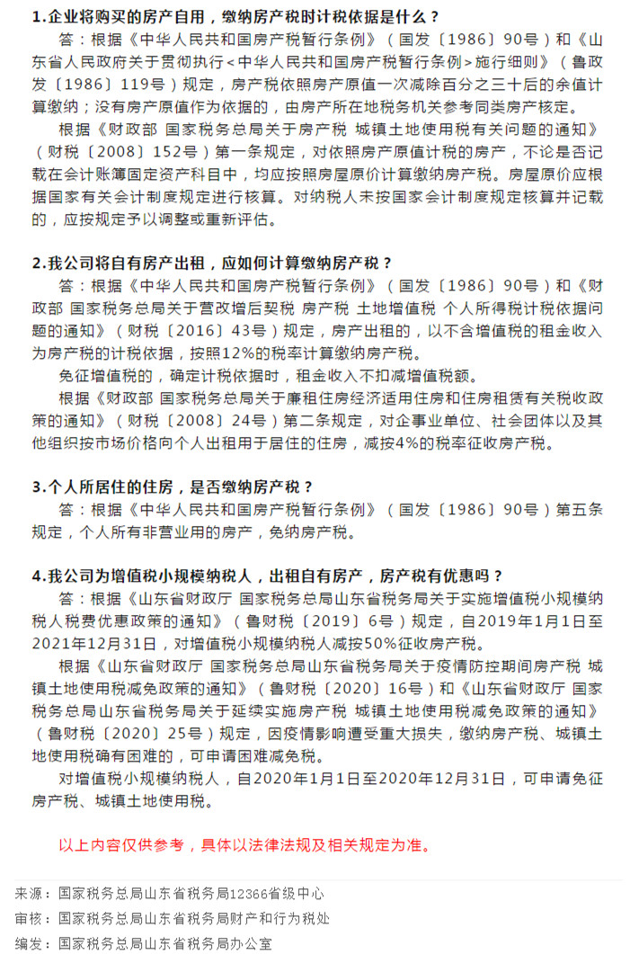 国家税务总局山东省税务局——【12366热点问答】房产税相关问题（一）-1