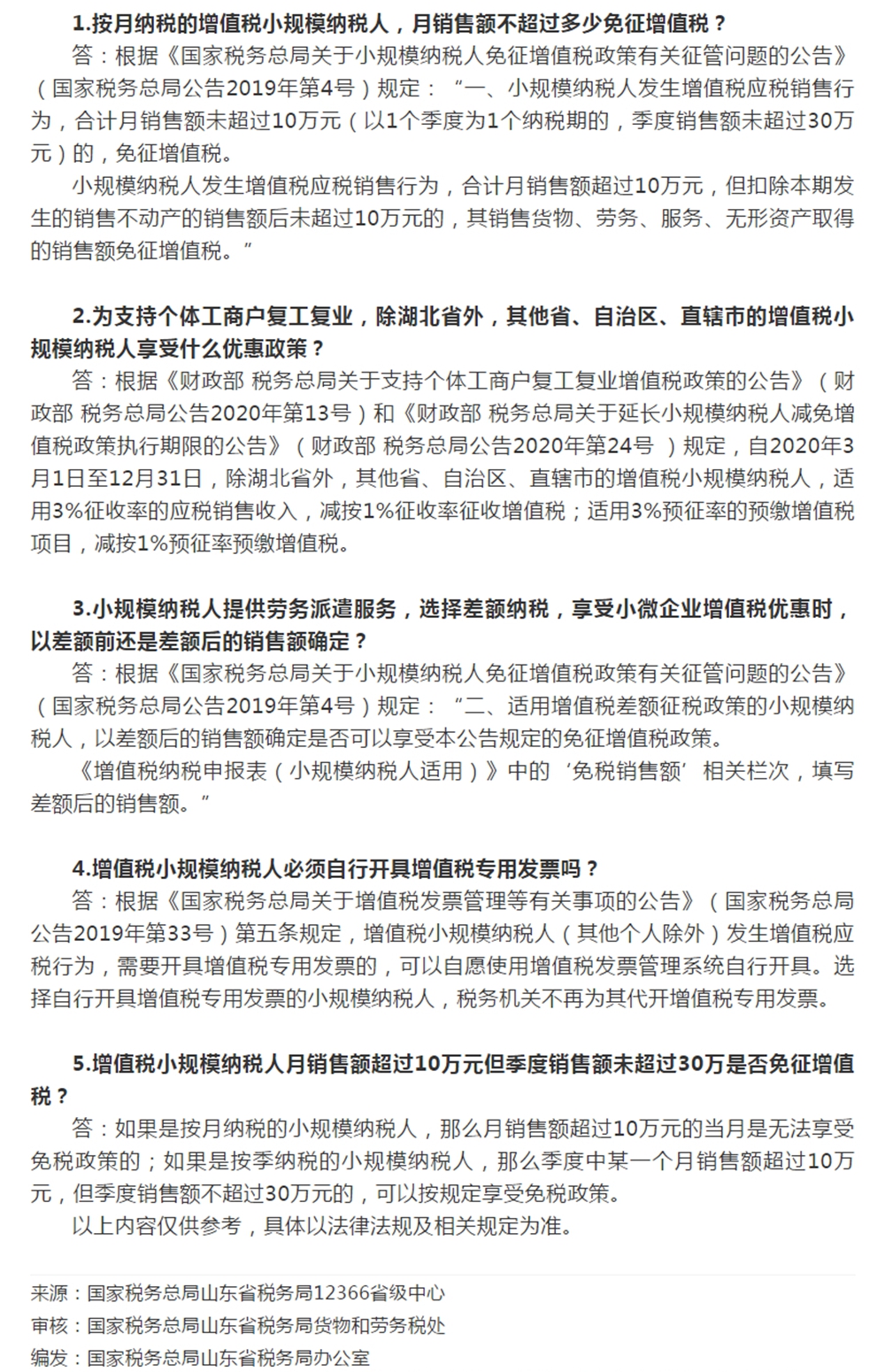 国家税务总局山东省税务局——【12366热点问答】增值税小规模纳税人常见问题（一）-1