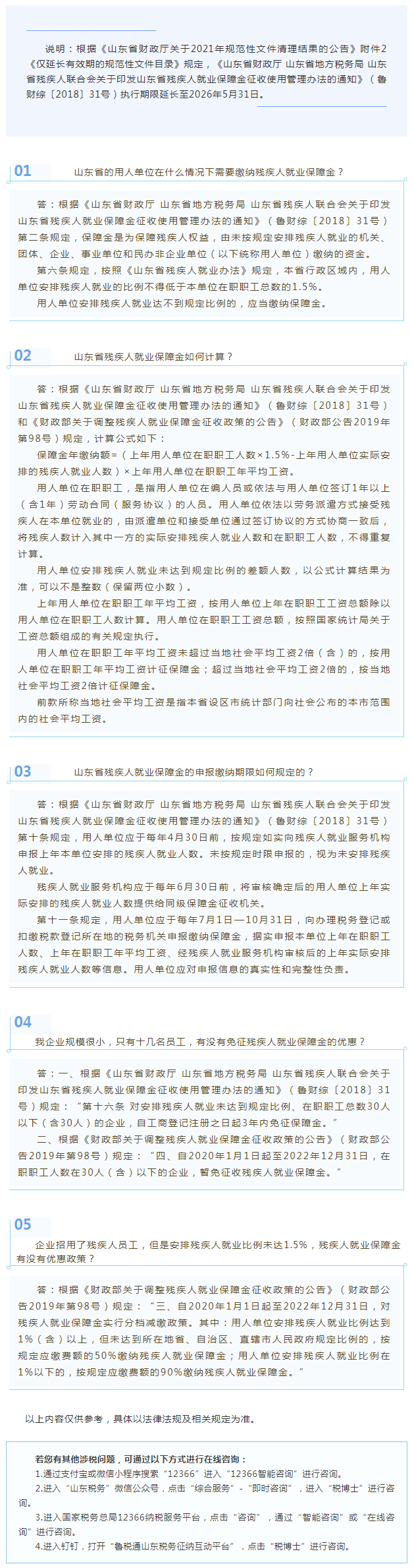 国家税务总局山东省税务局——2021年11月12366热点问答——残疾人就业保障金需要了解的知识点-1