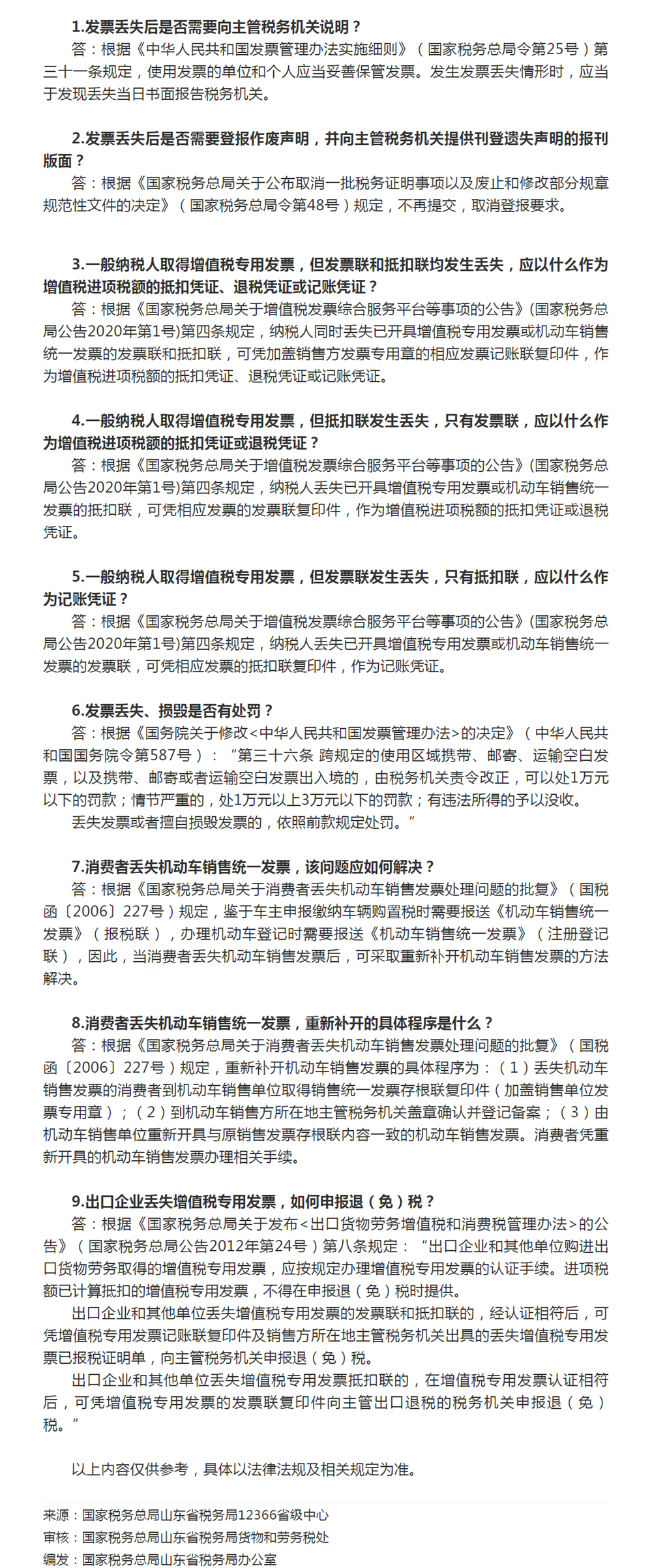 国家税务总局山东省税务局——【12366热点问答】发票丢失怎么办？-1