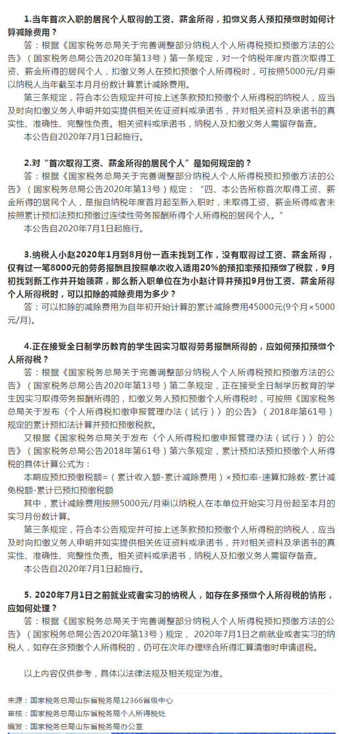 国家税务总局山东省税务局——【12366热点问答】个人所得税预扣预缴新规定-1