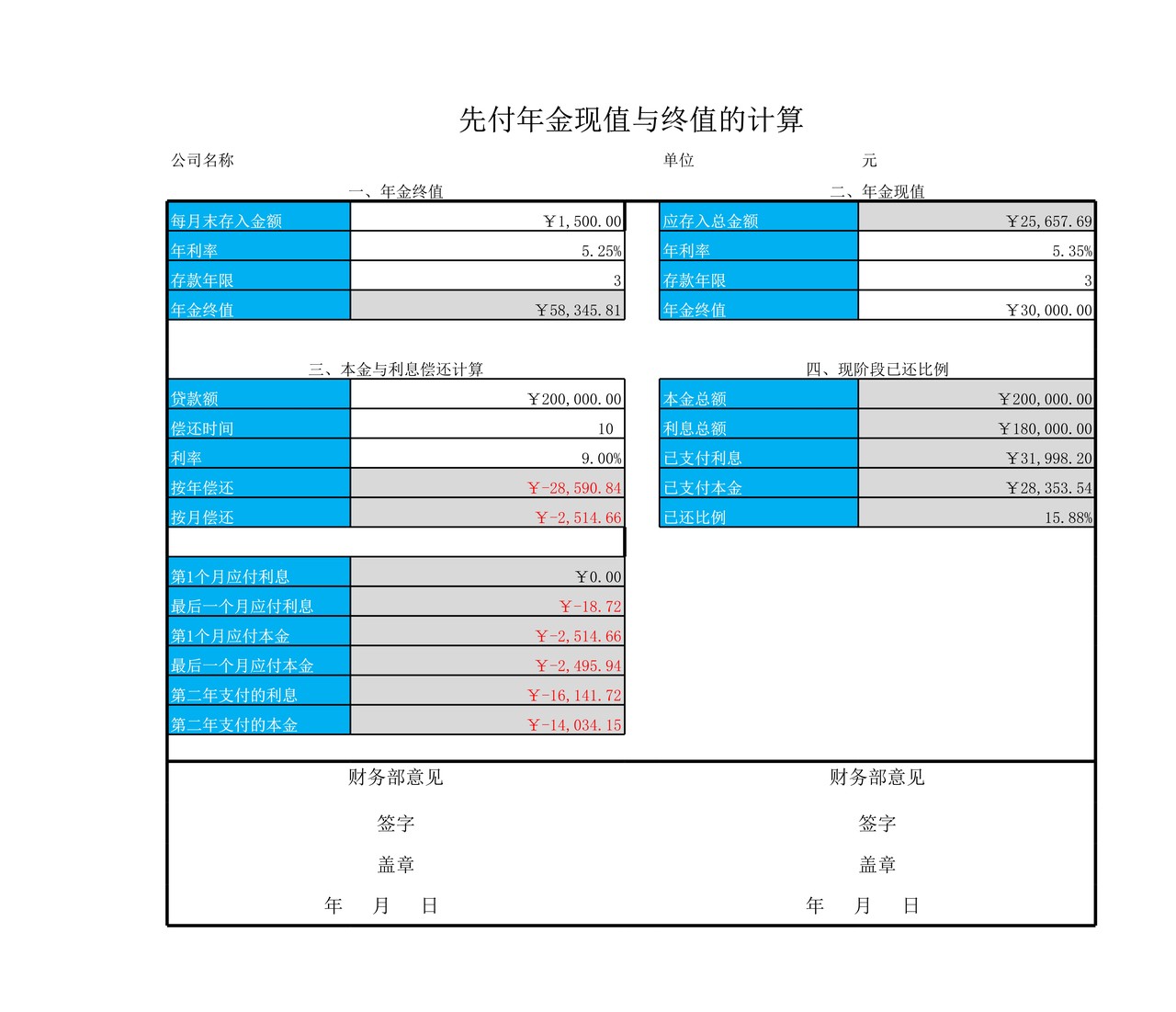 先付年现金值与终值计算