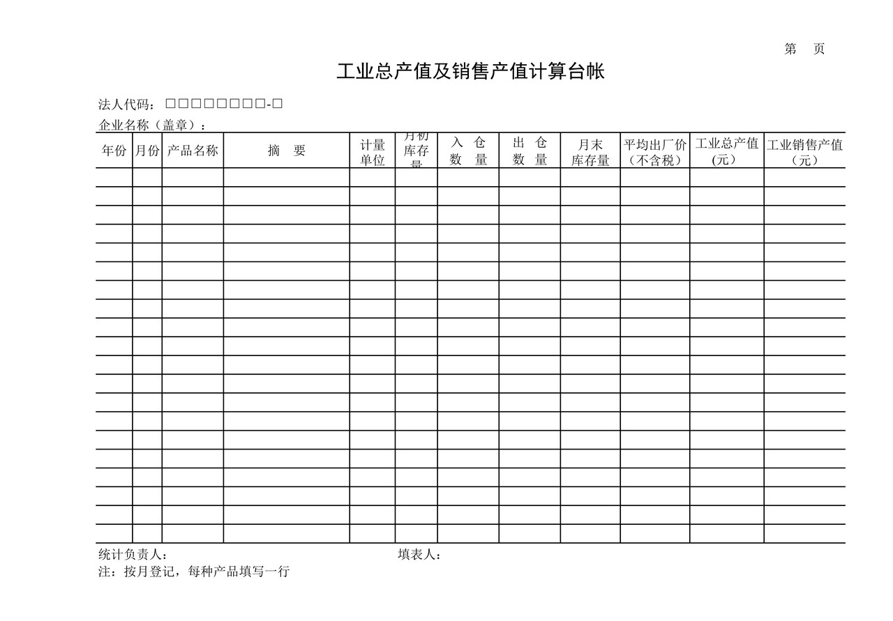 产值计算报表