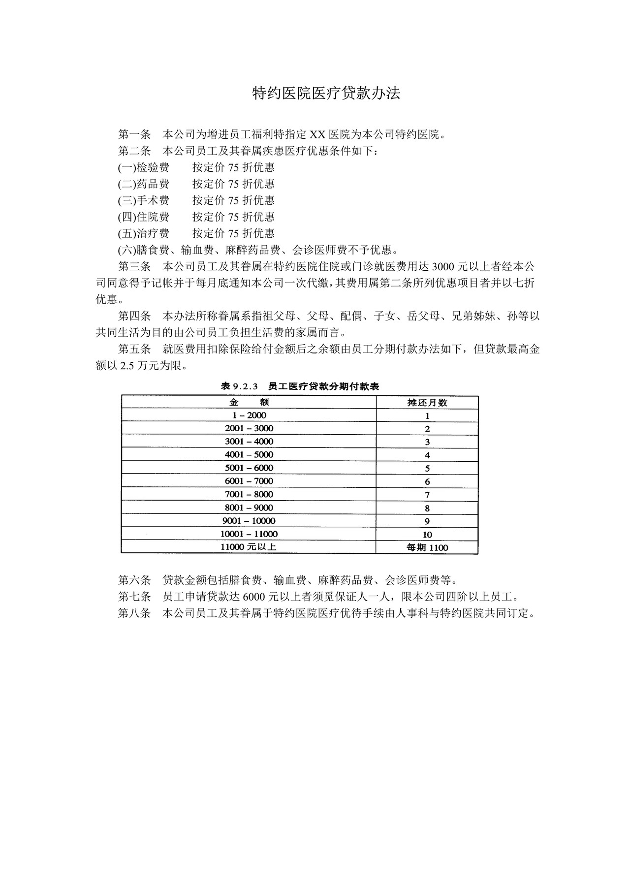 特约医院医疗贷款办法