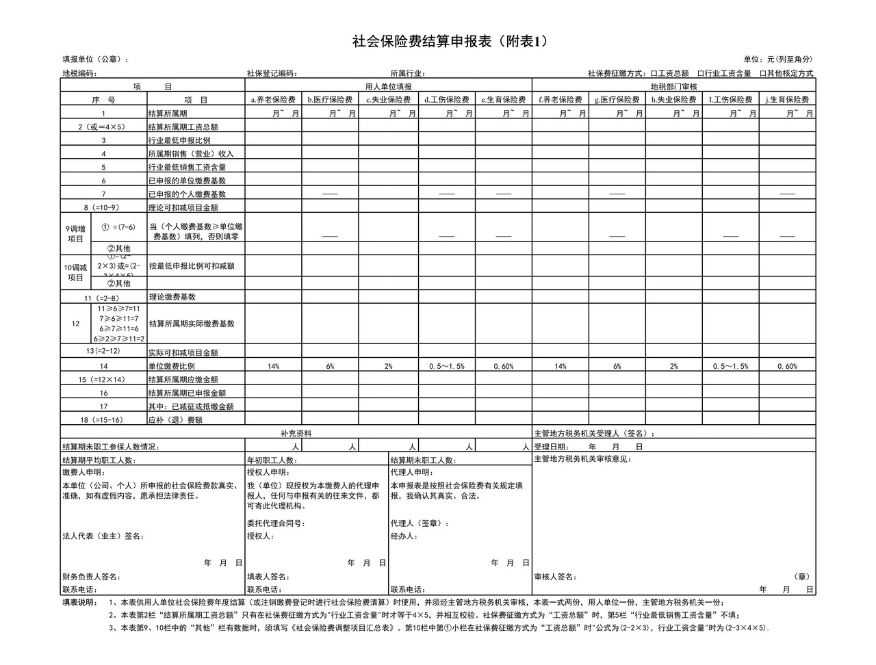 社保费结算附表