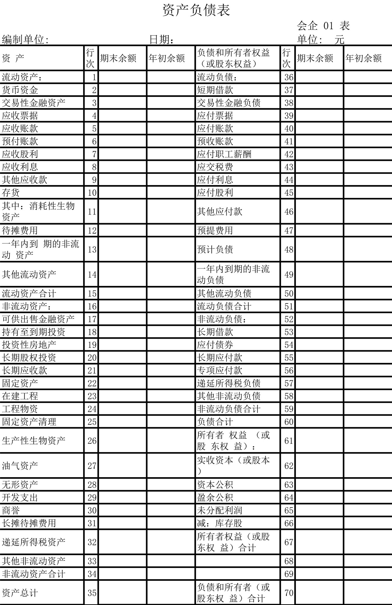 企业公司单位会计用表