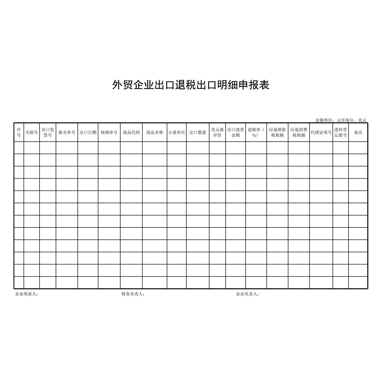 外贸企业出口退税出口明细申报表