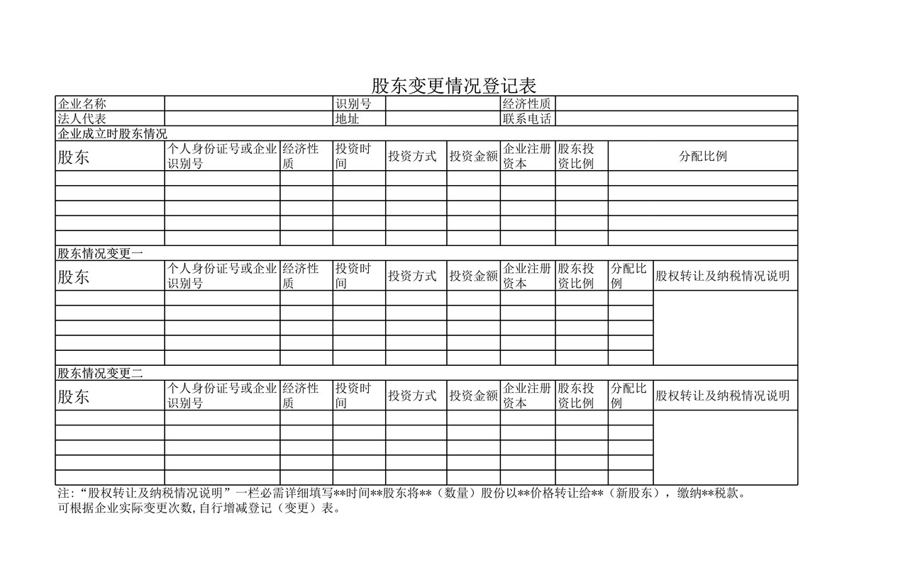 股权转让表（范本）