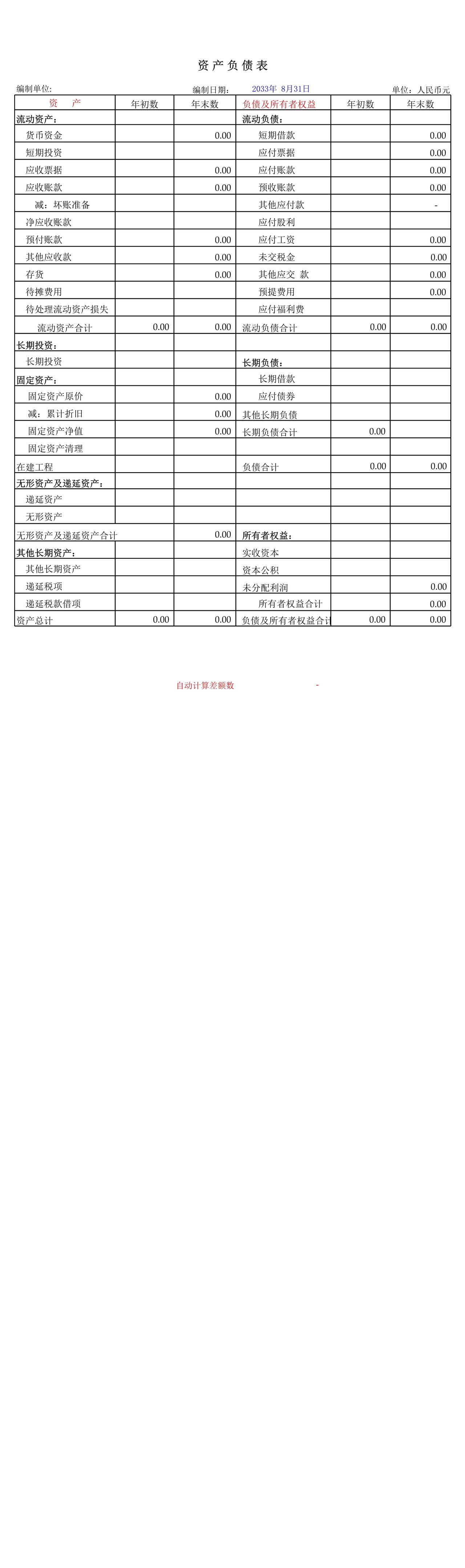 丁型帐户自动计算财务报表