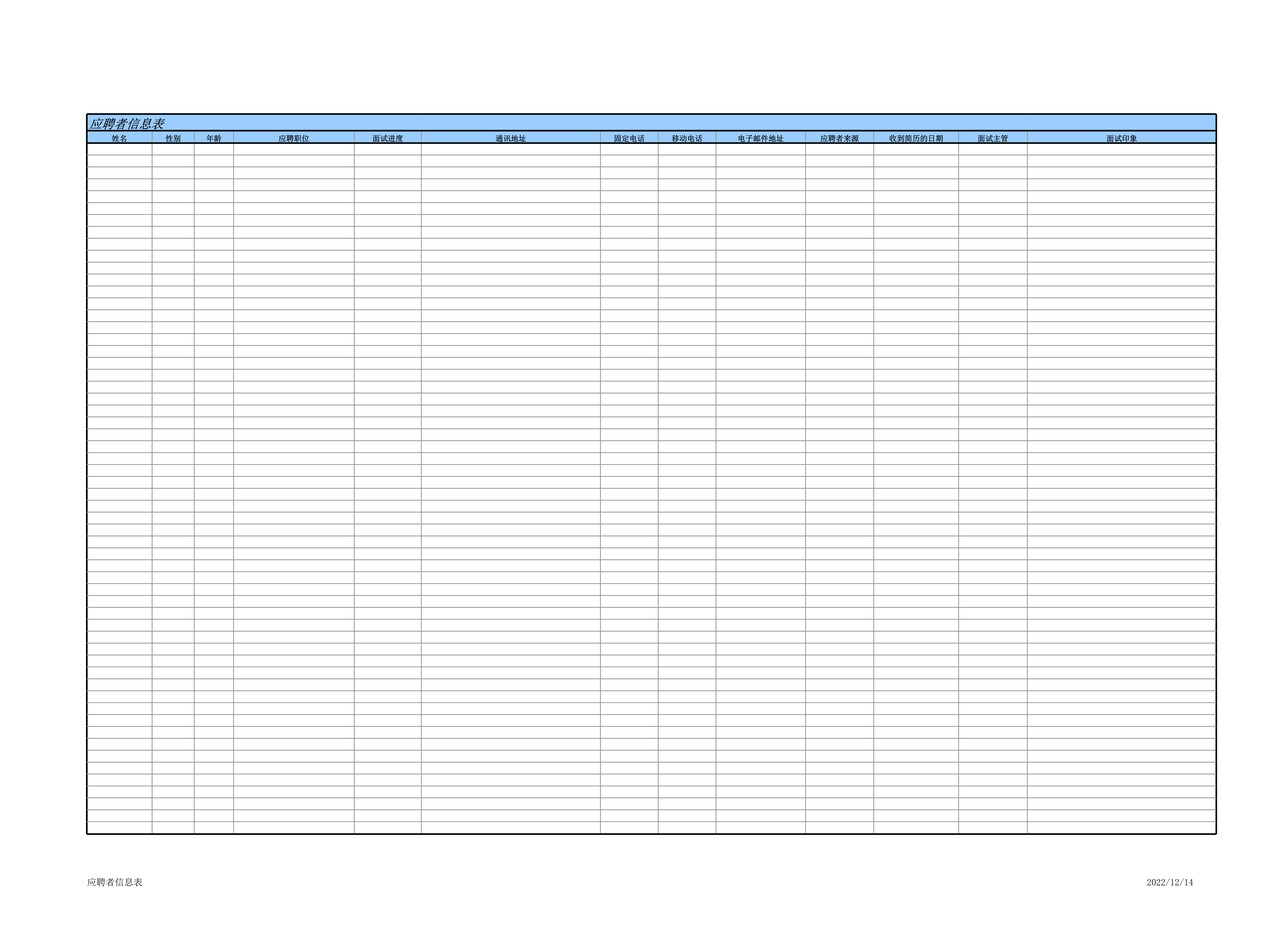 应聘者信息及对照表