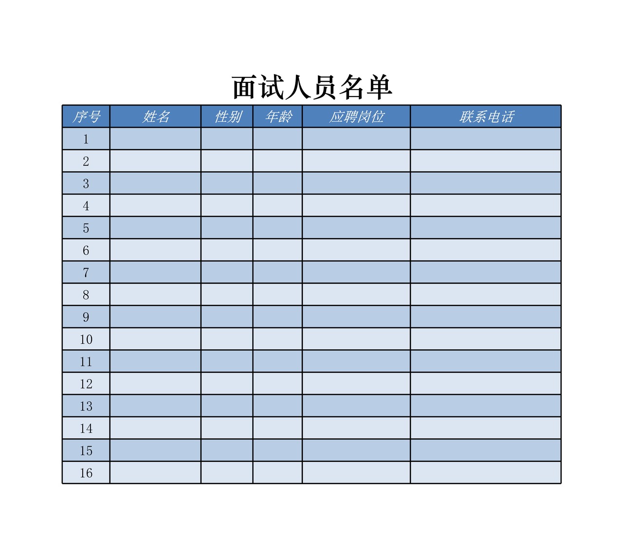 面试人员名单表