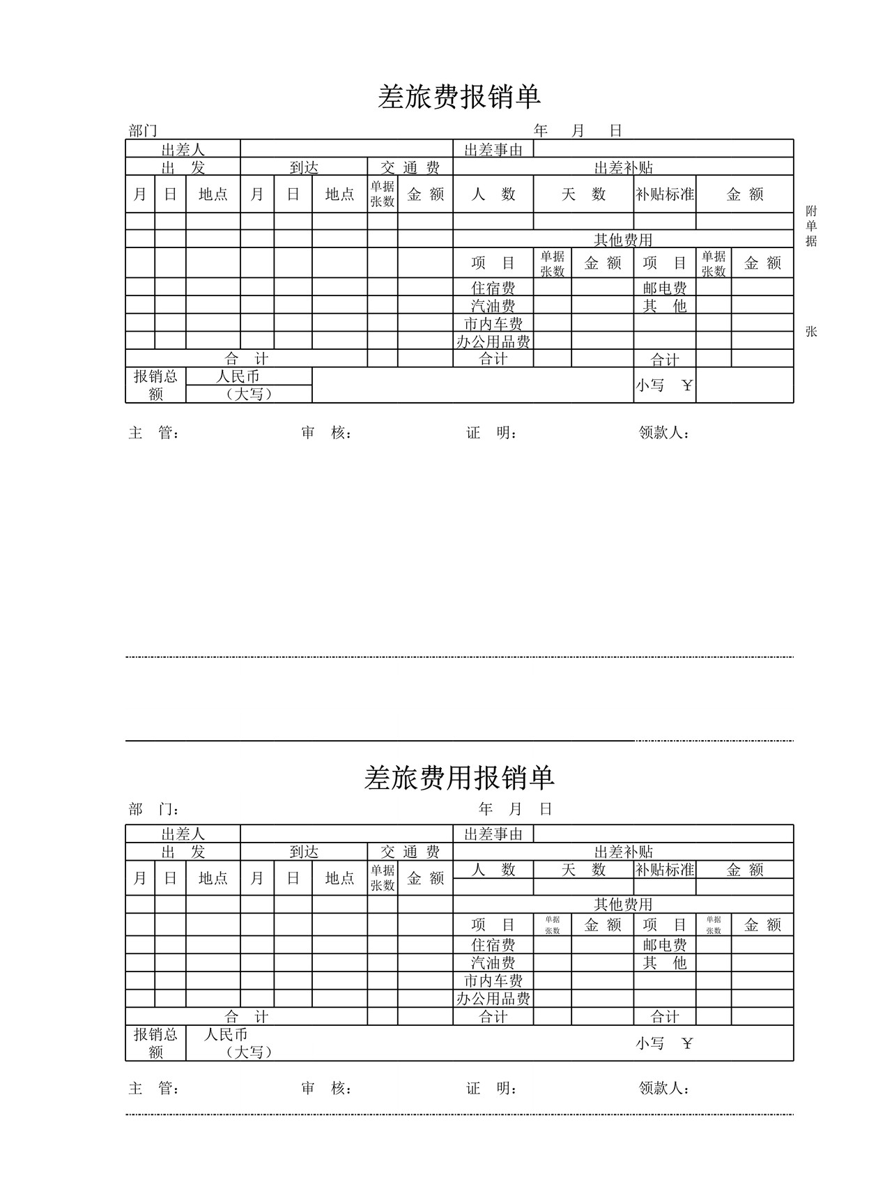 差旅费用报销单