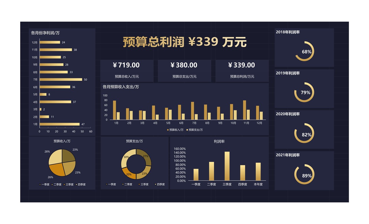 财务报表-可视化年度费用预算表