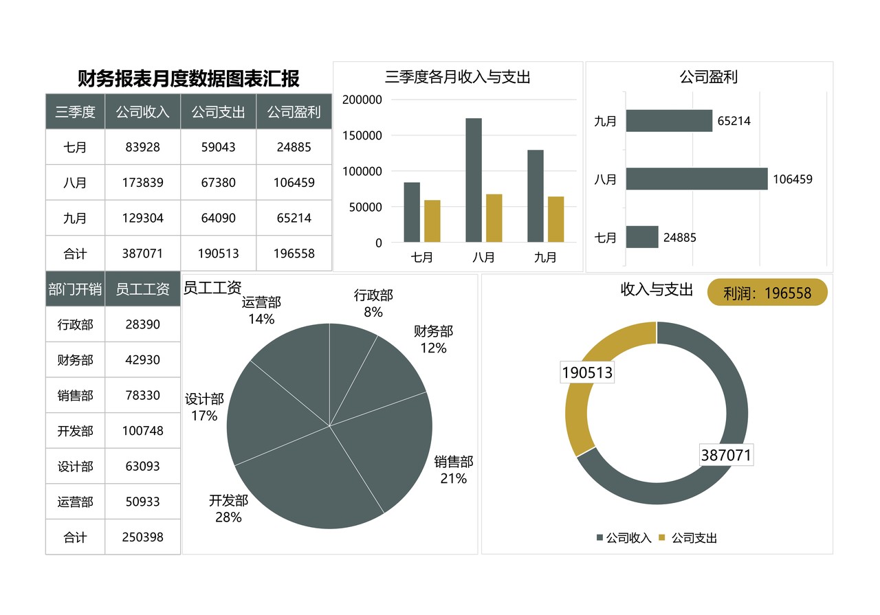 财务报表月度数据图表汇报