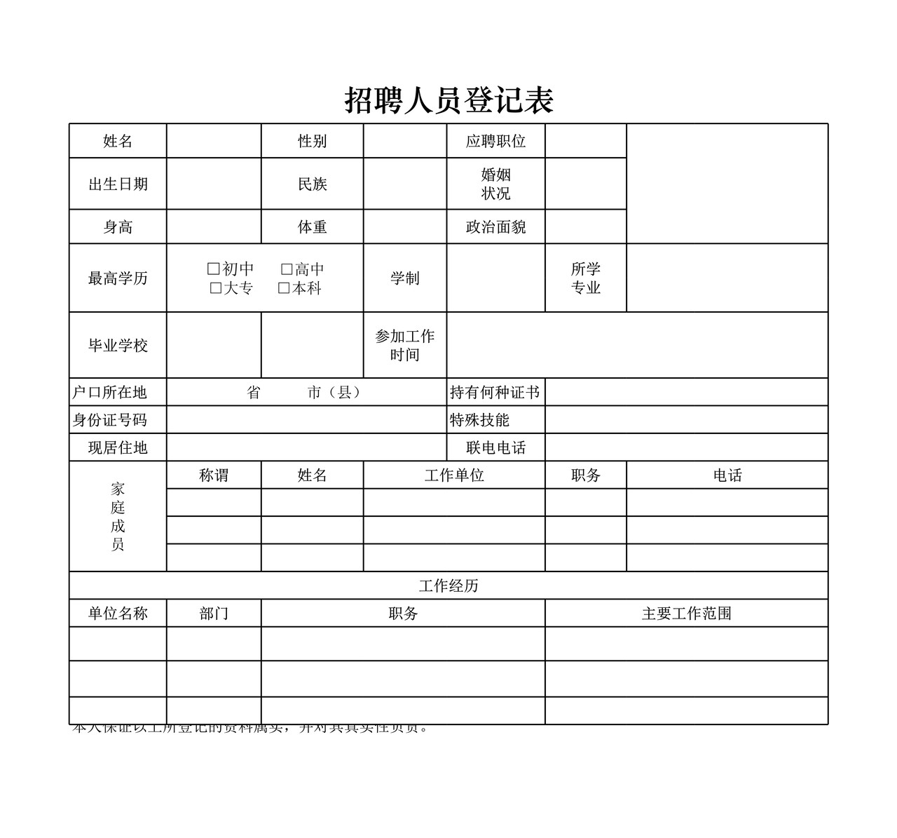 招聘申请执行单