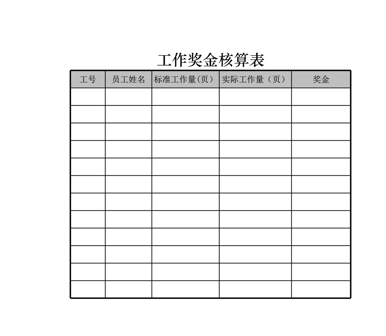 工作奖金核算表
