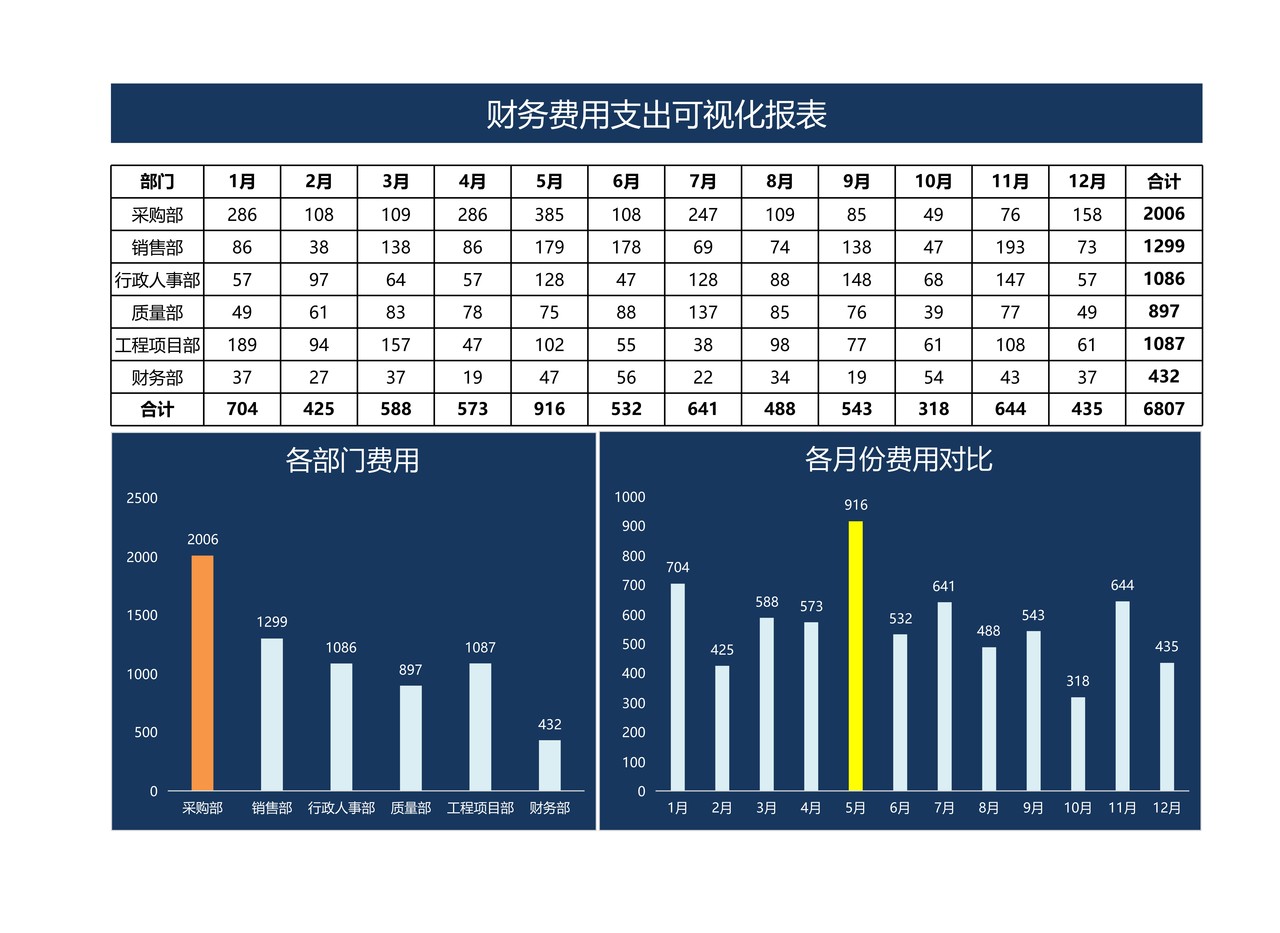 财务费用支出可视化报表简约风