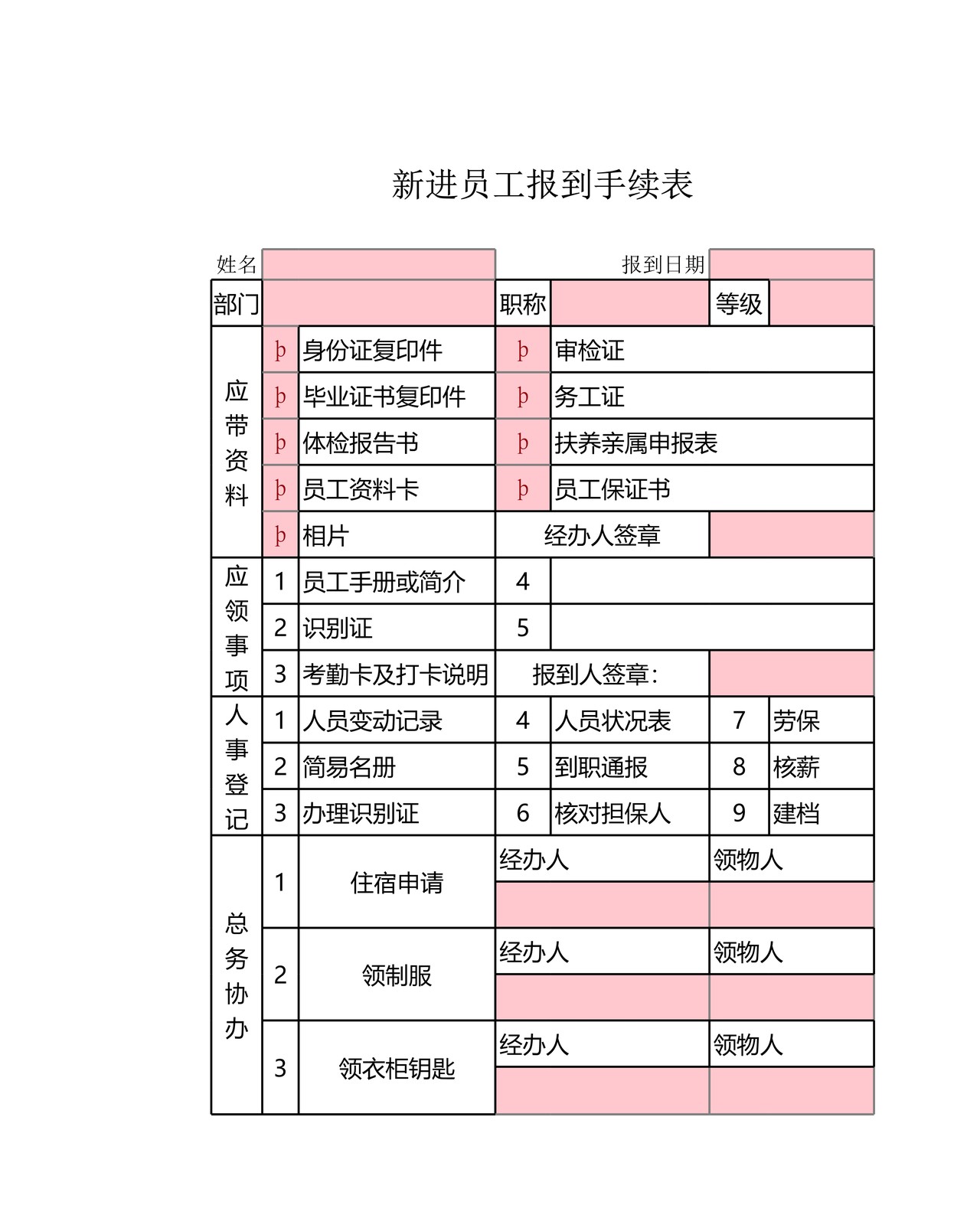员工报到手续表