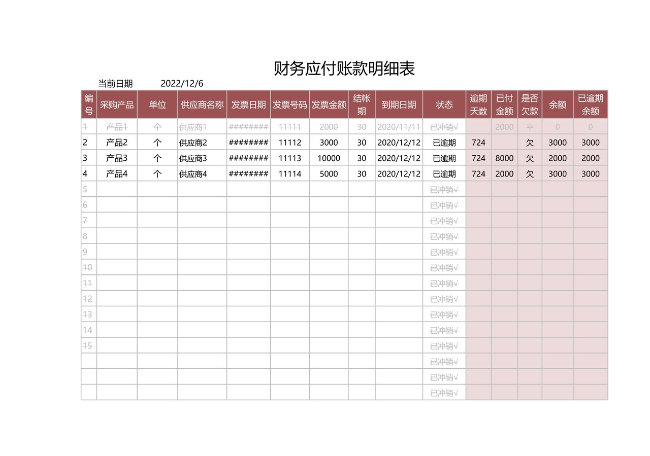 财务应付账款明细表