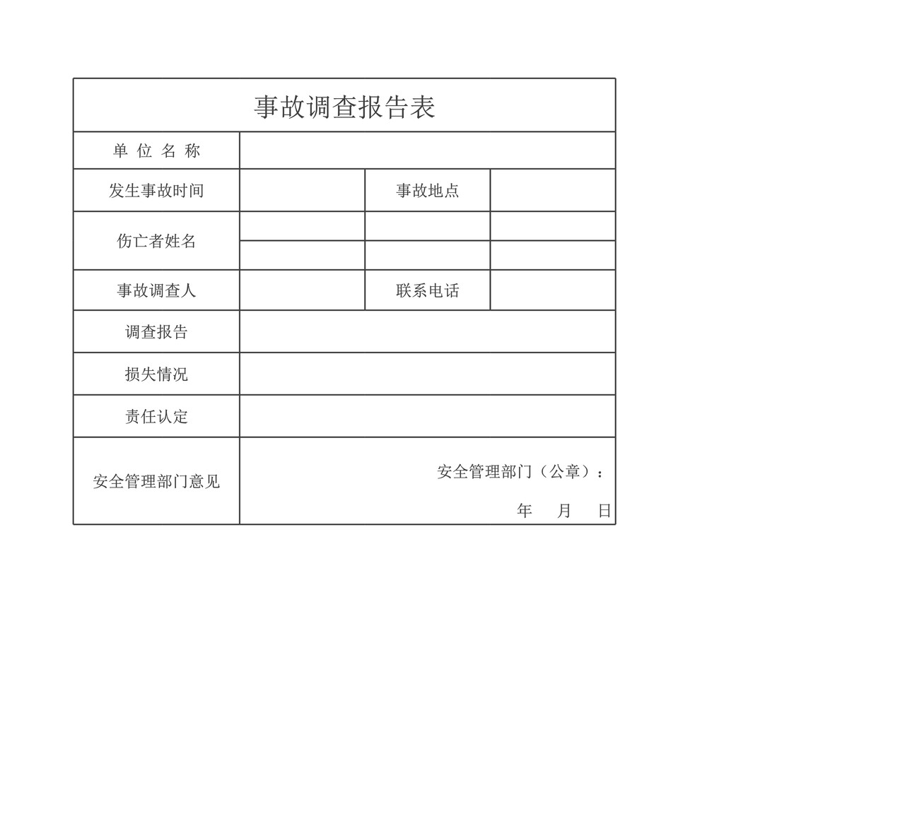 意外事故报告表