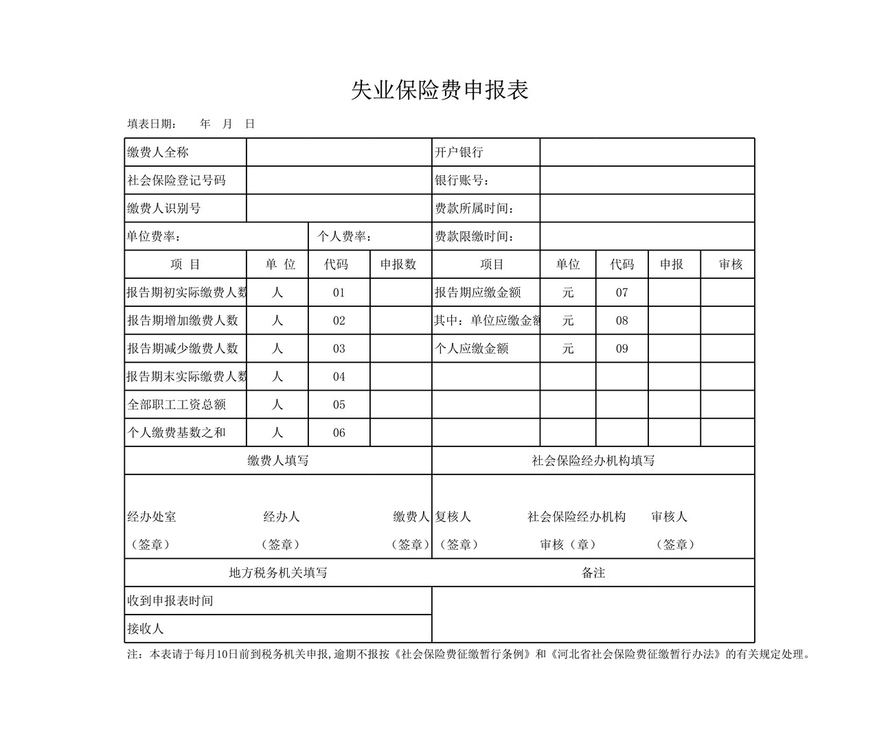 失业保险申报表
