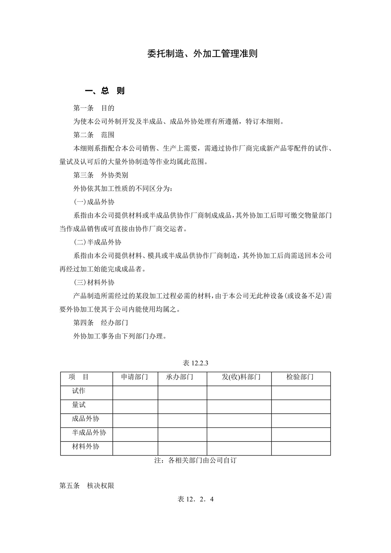 委托制造、外加工管理准则