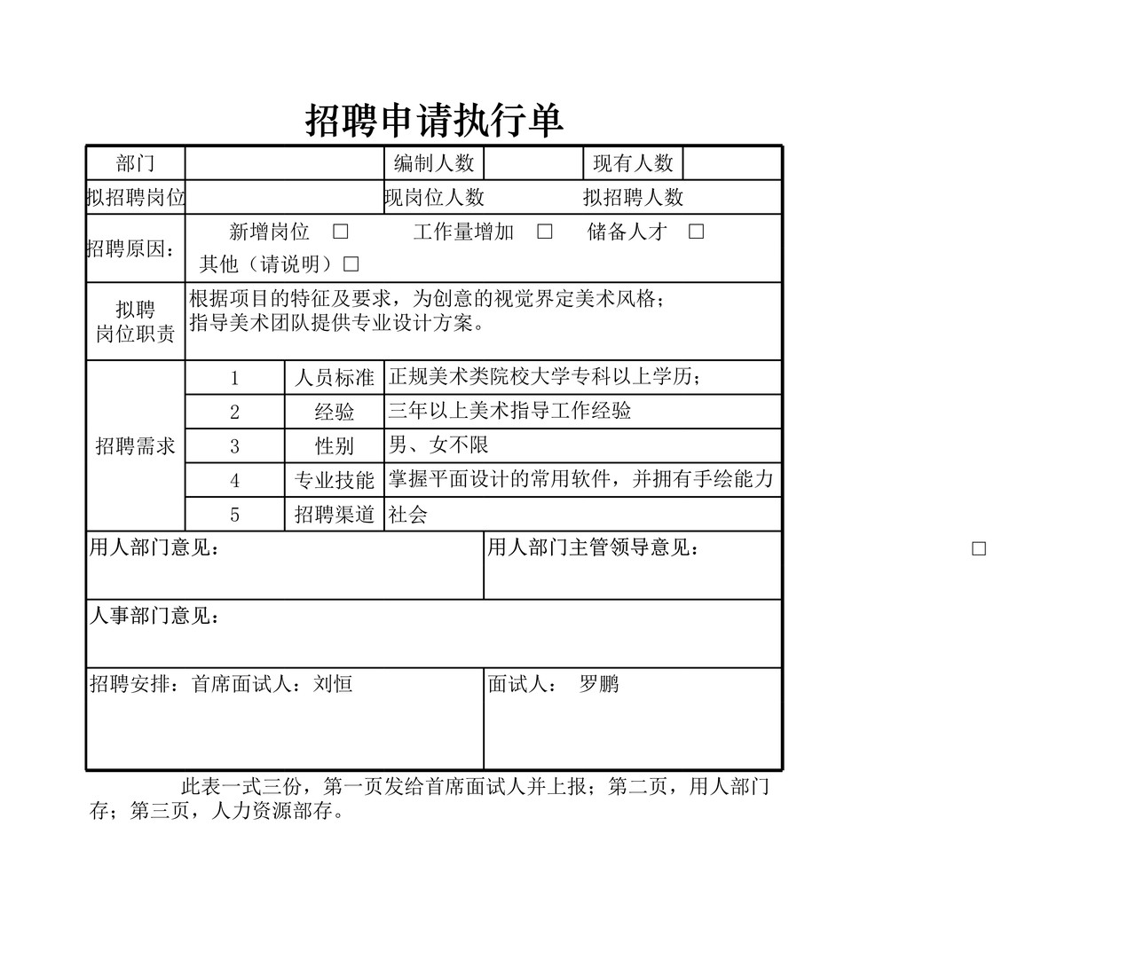 招聘申请执行单