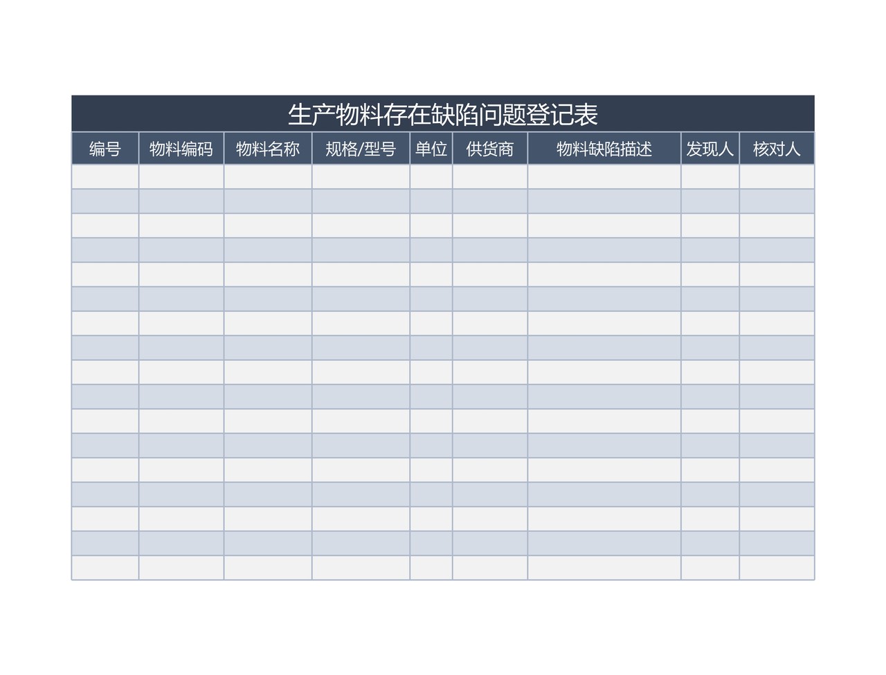 存在缺陷问题登记表