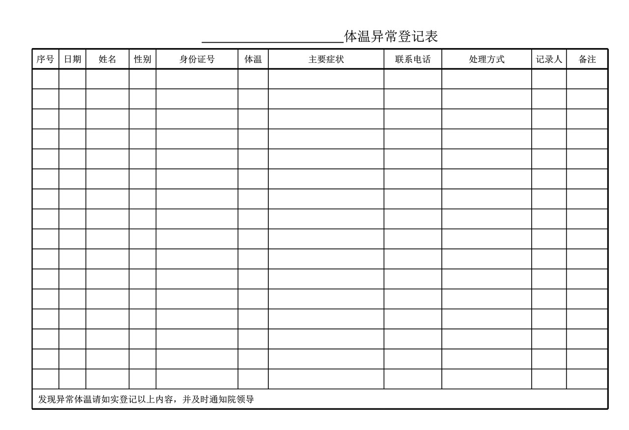 体温异常登记表