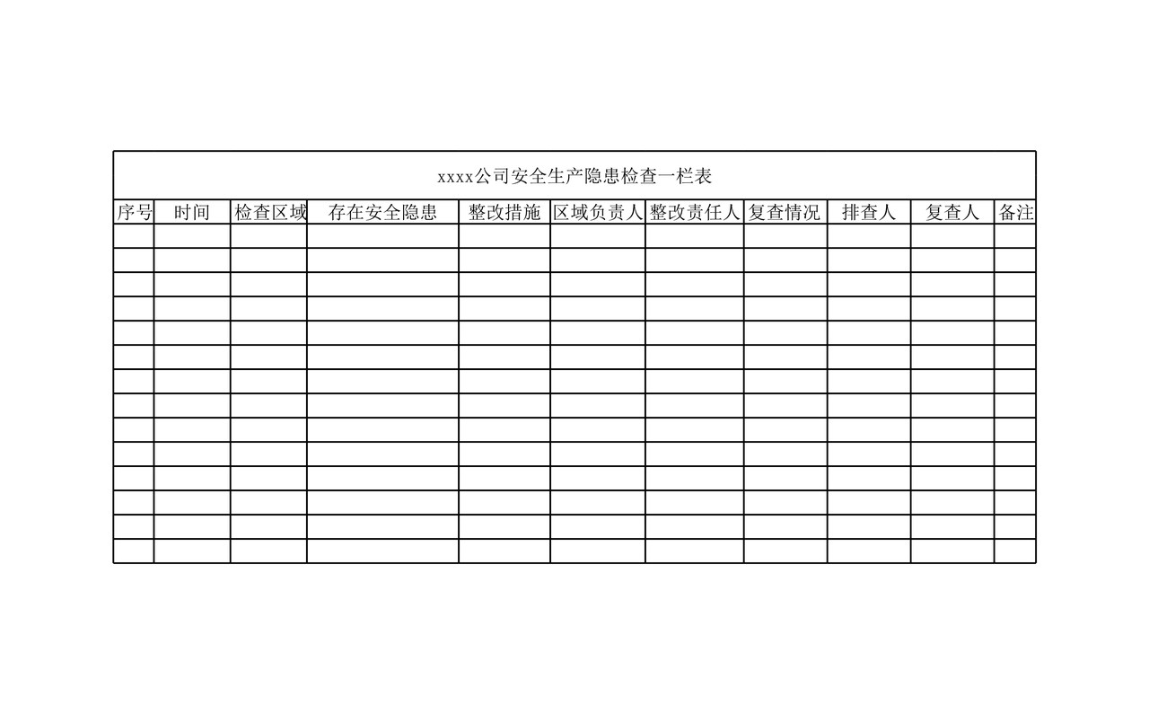 安全生产隐患检查一栏表