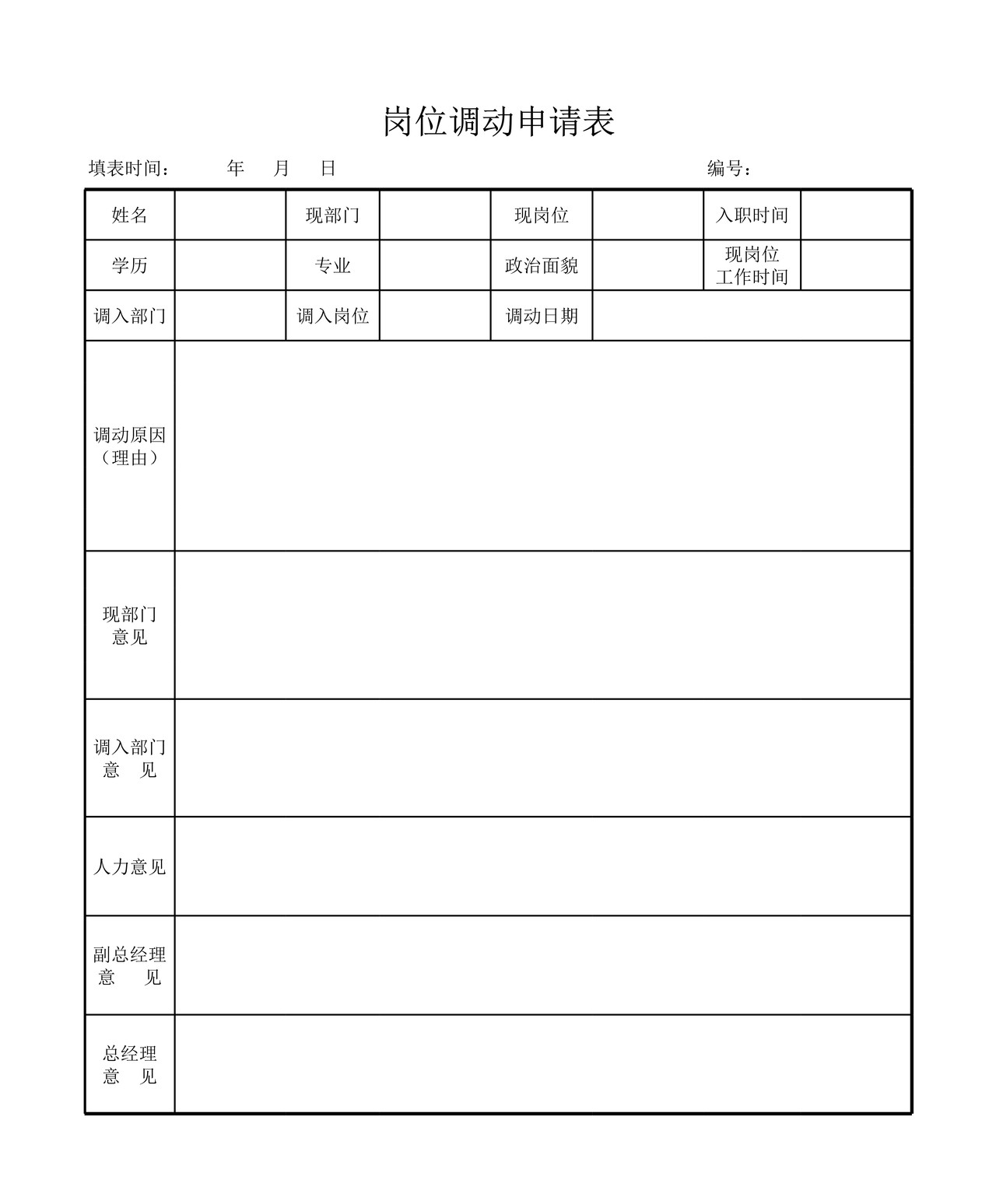 岗位调动申请表