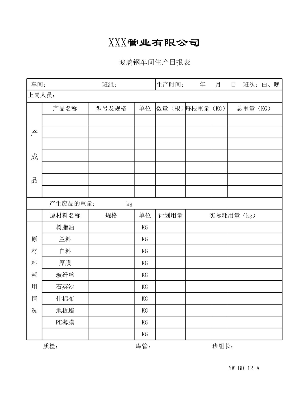 车间生产日报表（多表）