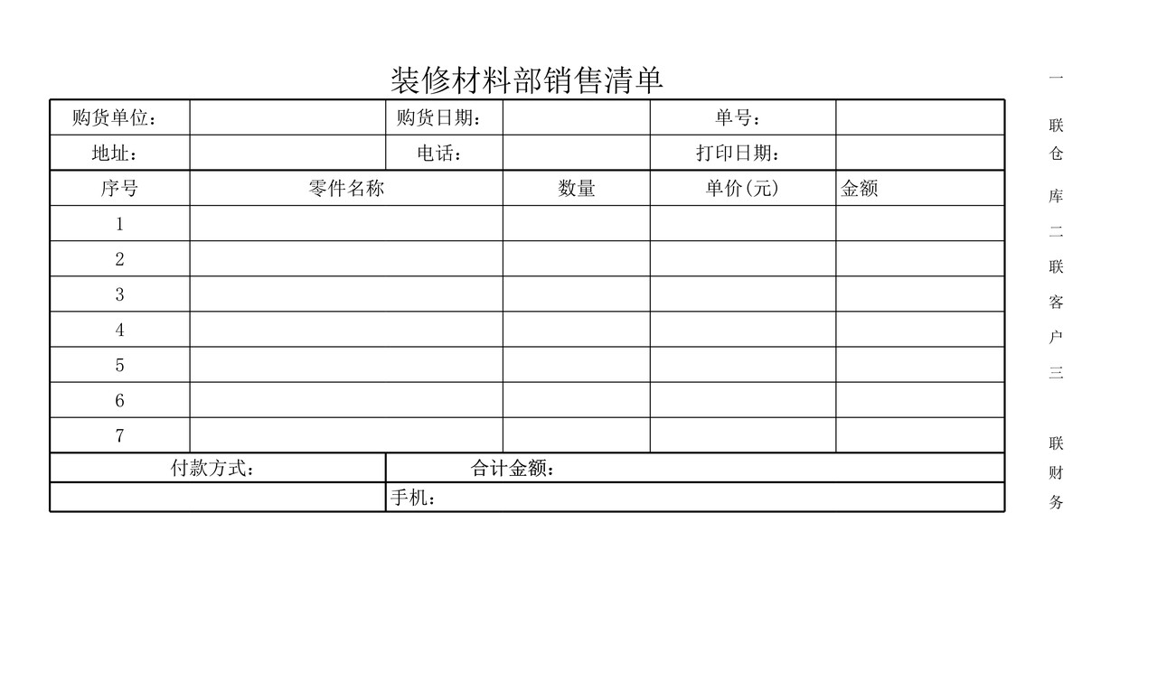 装修材料部销售清单