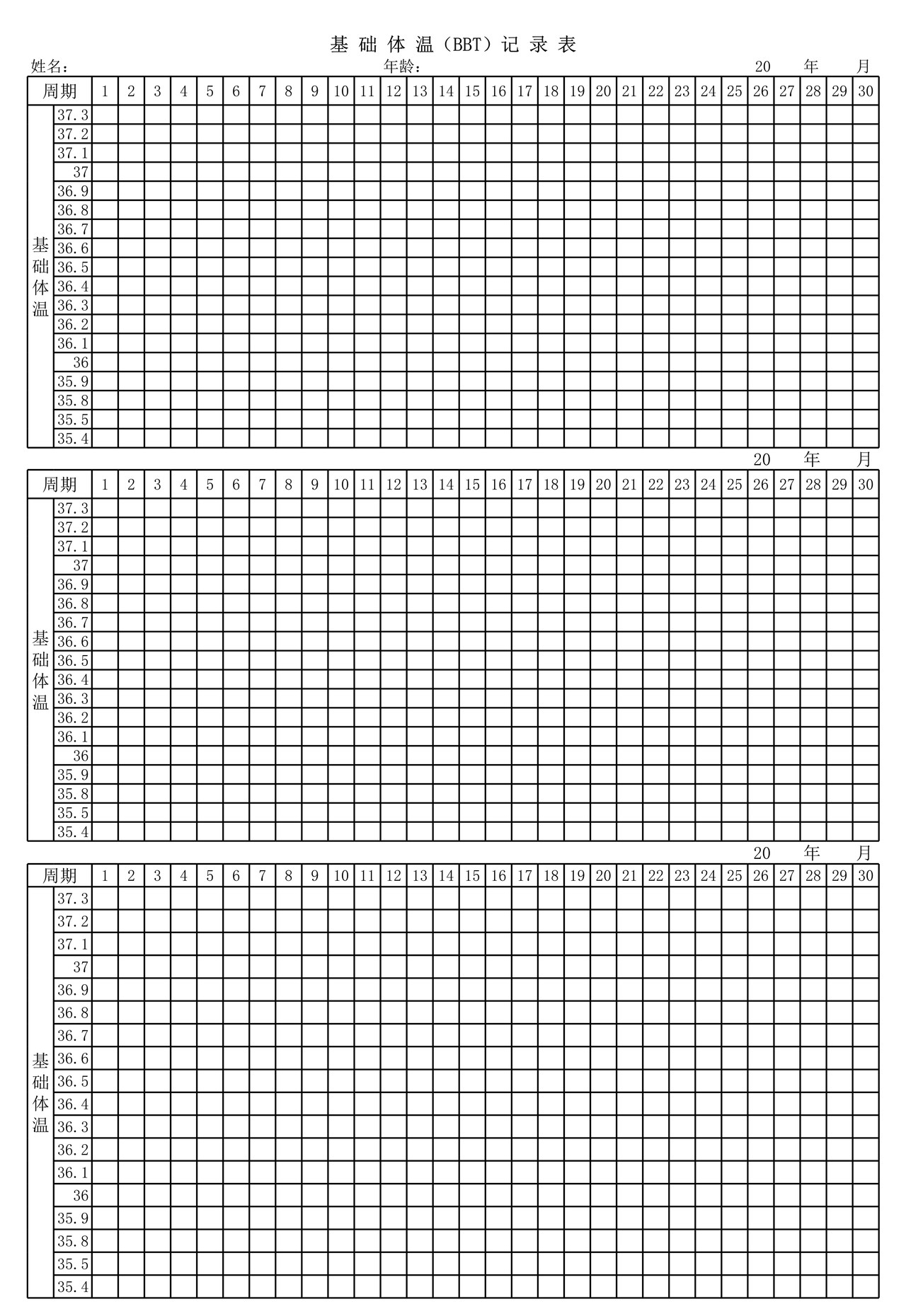 基础体温记录表excel版