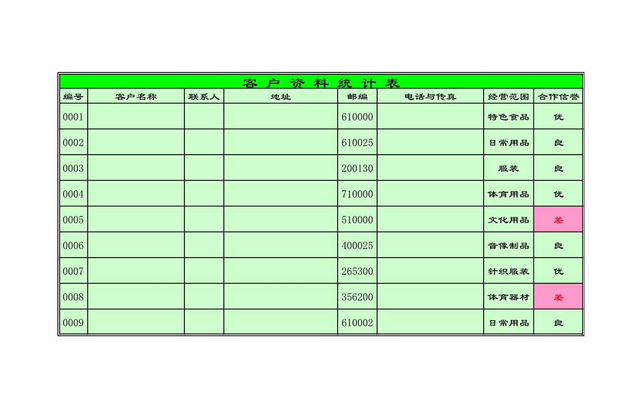 企业客户资料统计表1