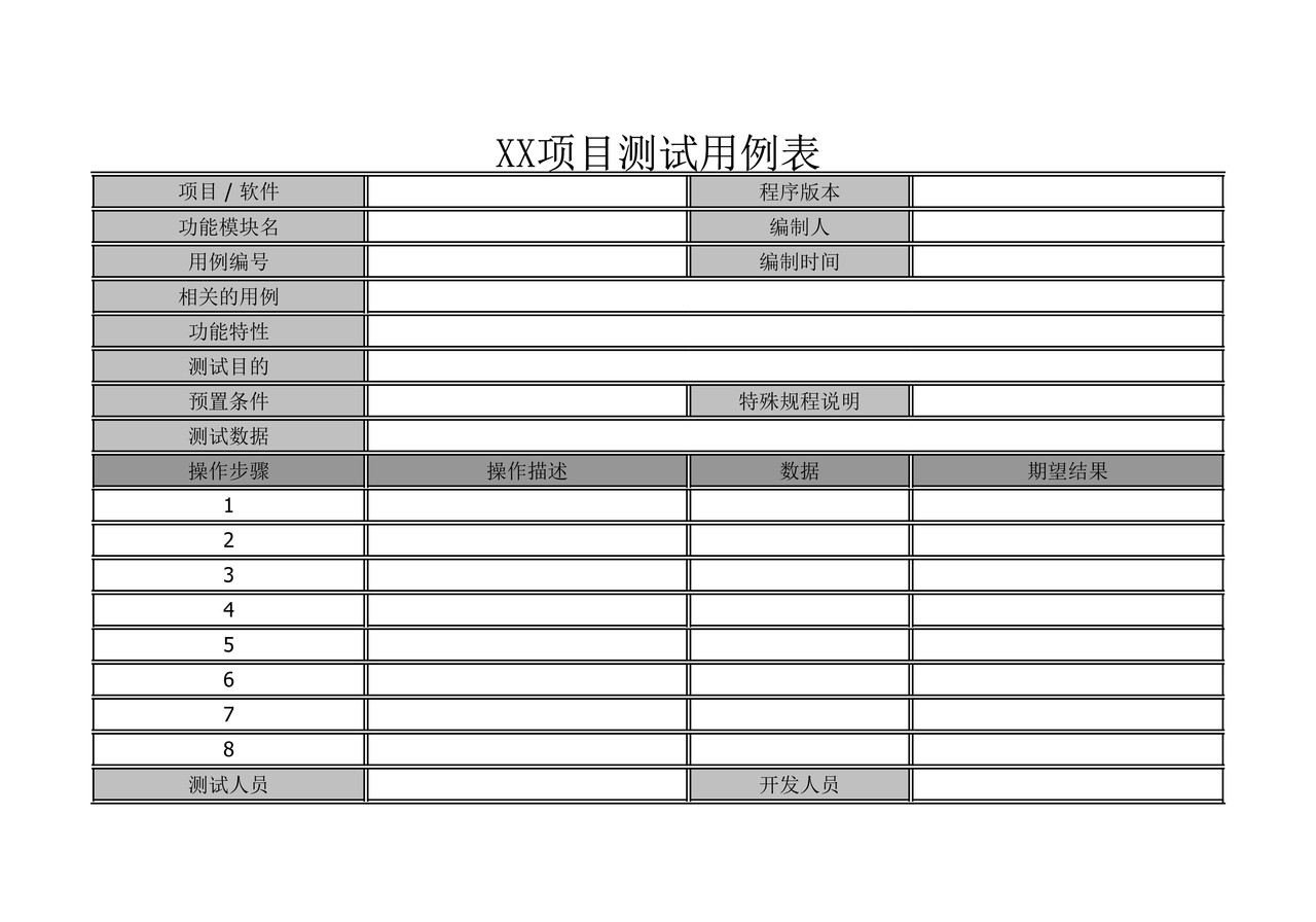 项目测试用例表