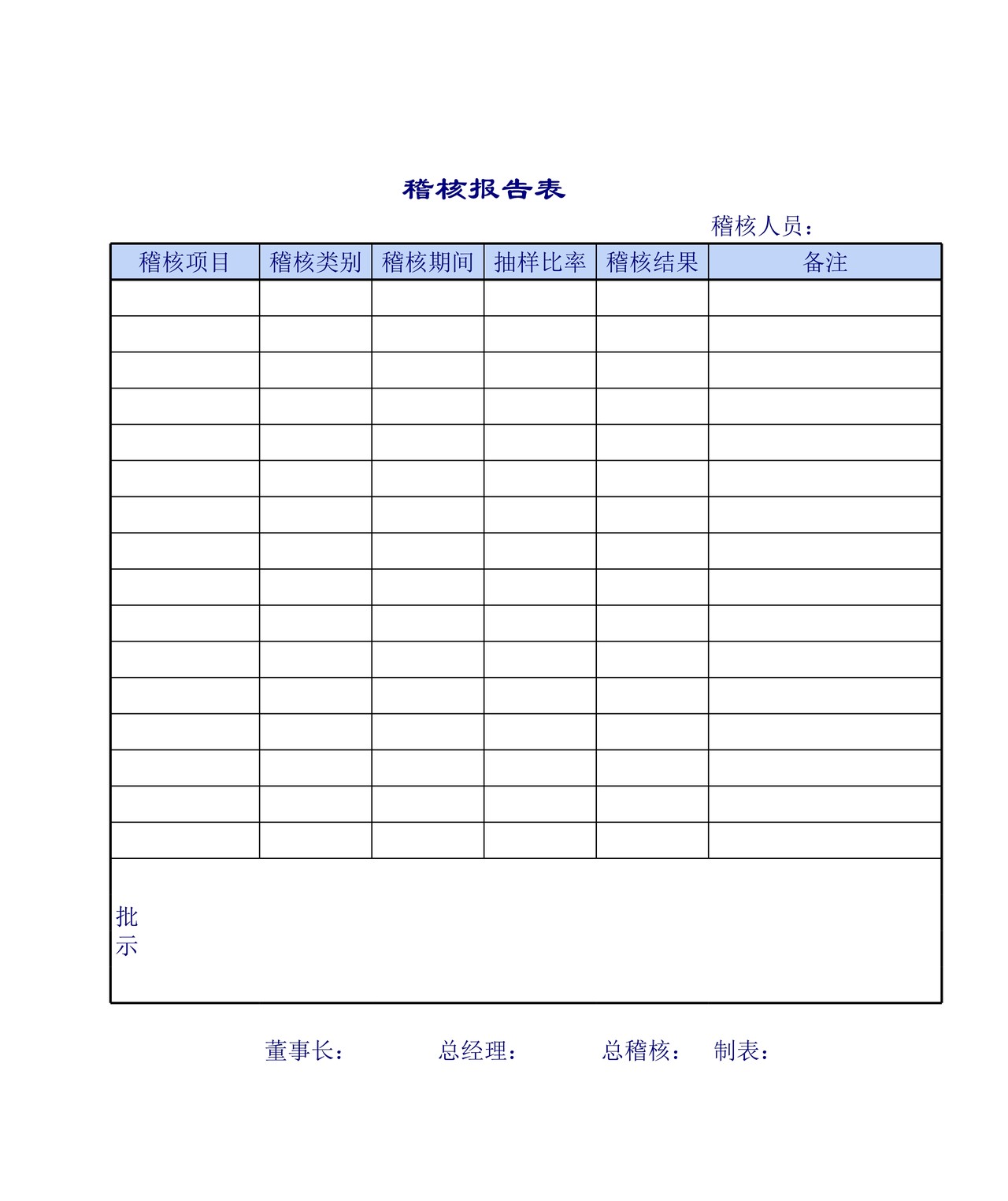 企业和公司稽核表