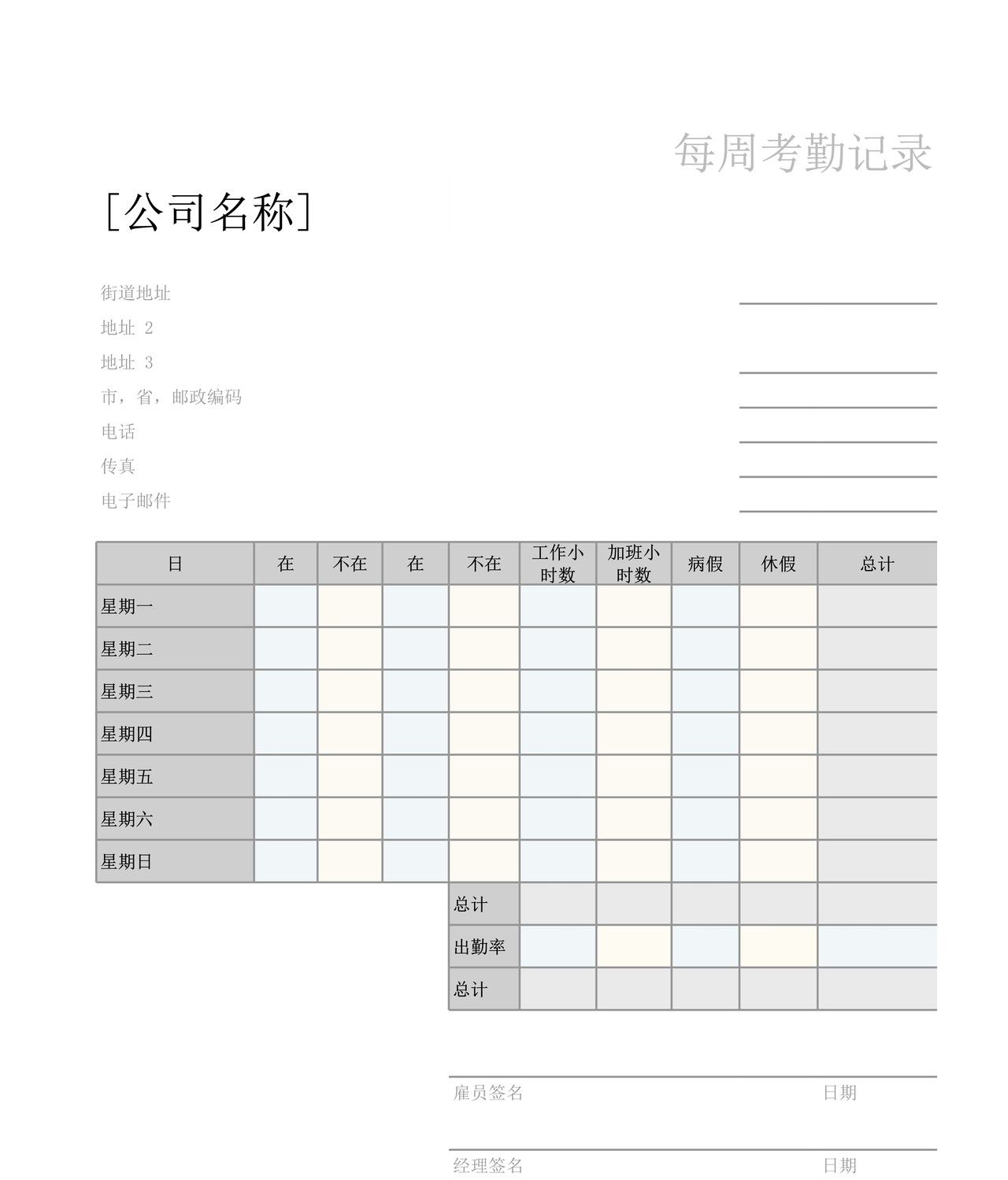 每周考勤记录