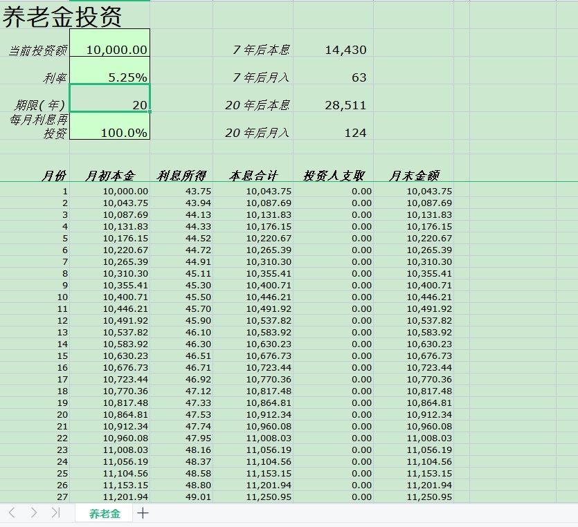 养老金投资计算器