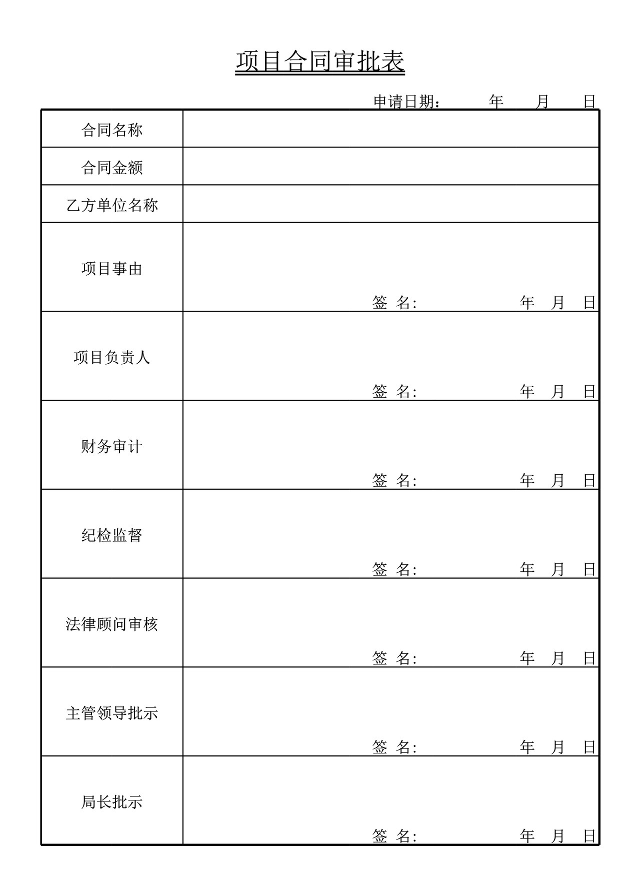 项目合同审批表