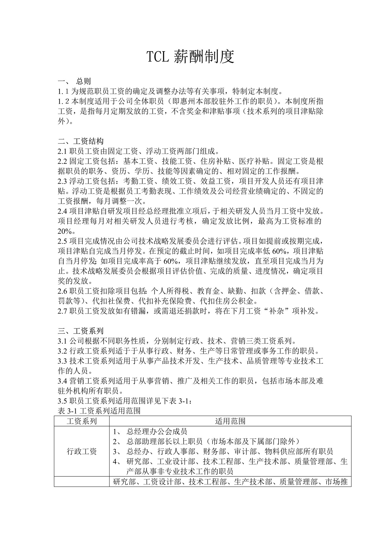 TCL有限公司薪酬制度