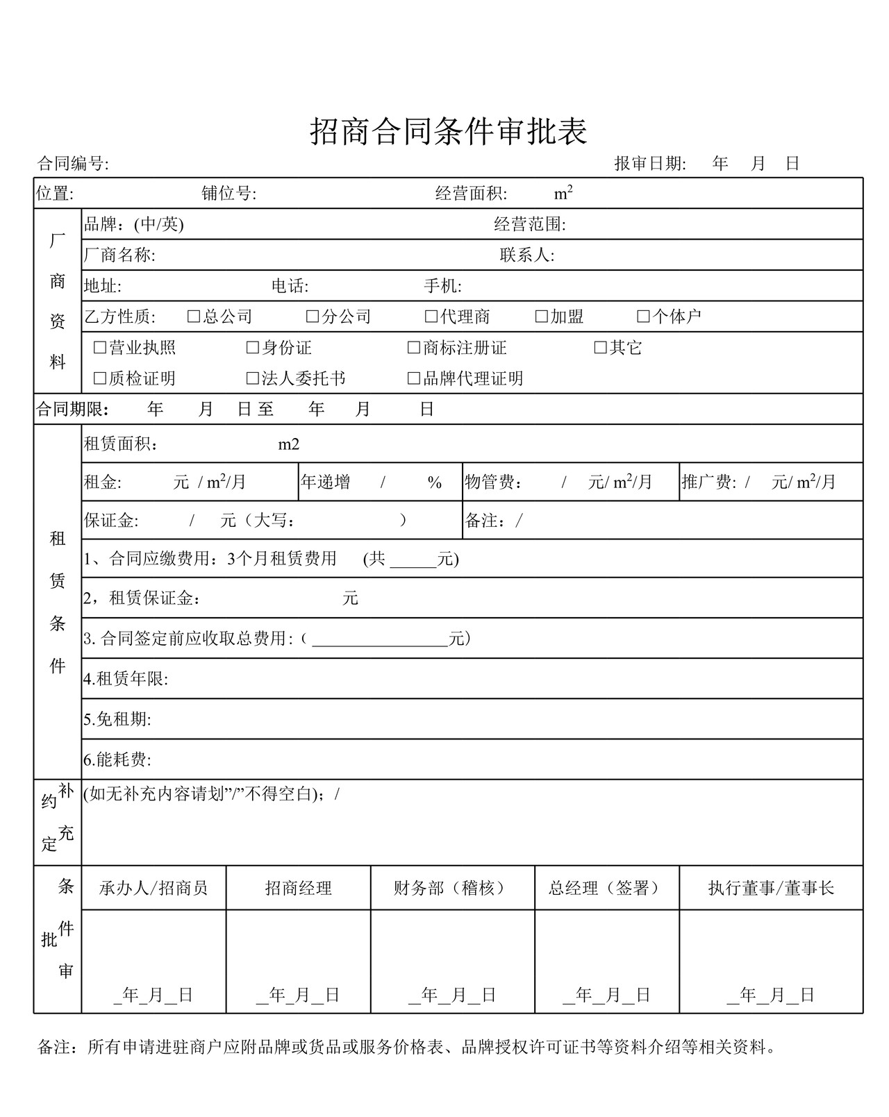 招商合同审批表最新版