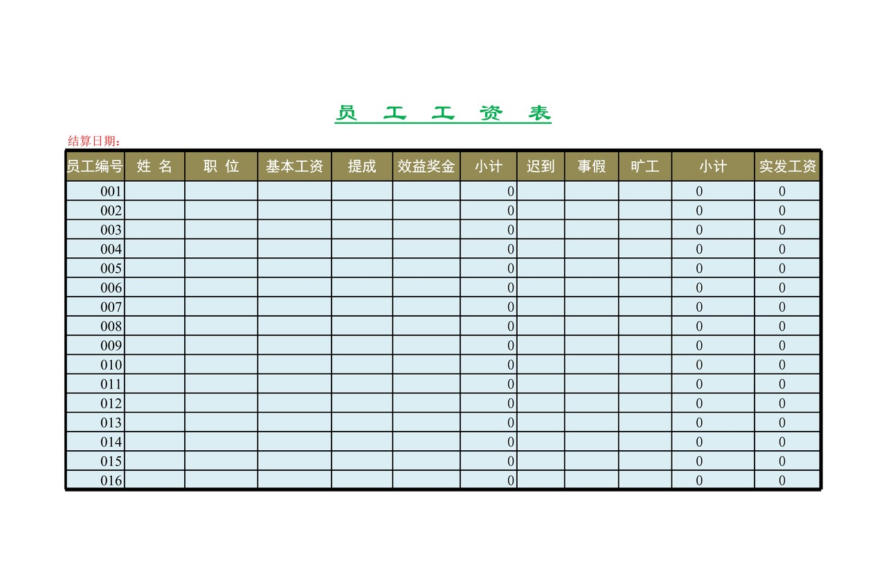 员工工资表