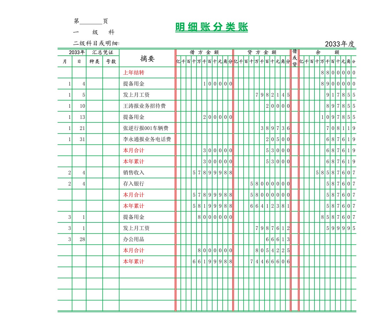 账本模板-总账-明细账-报表
