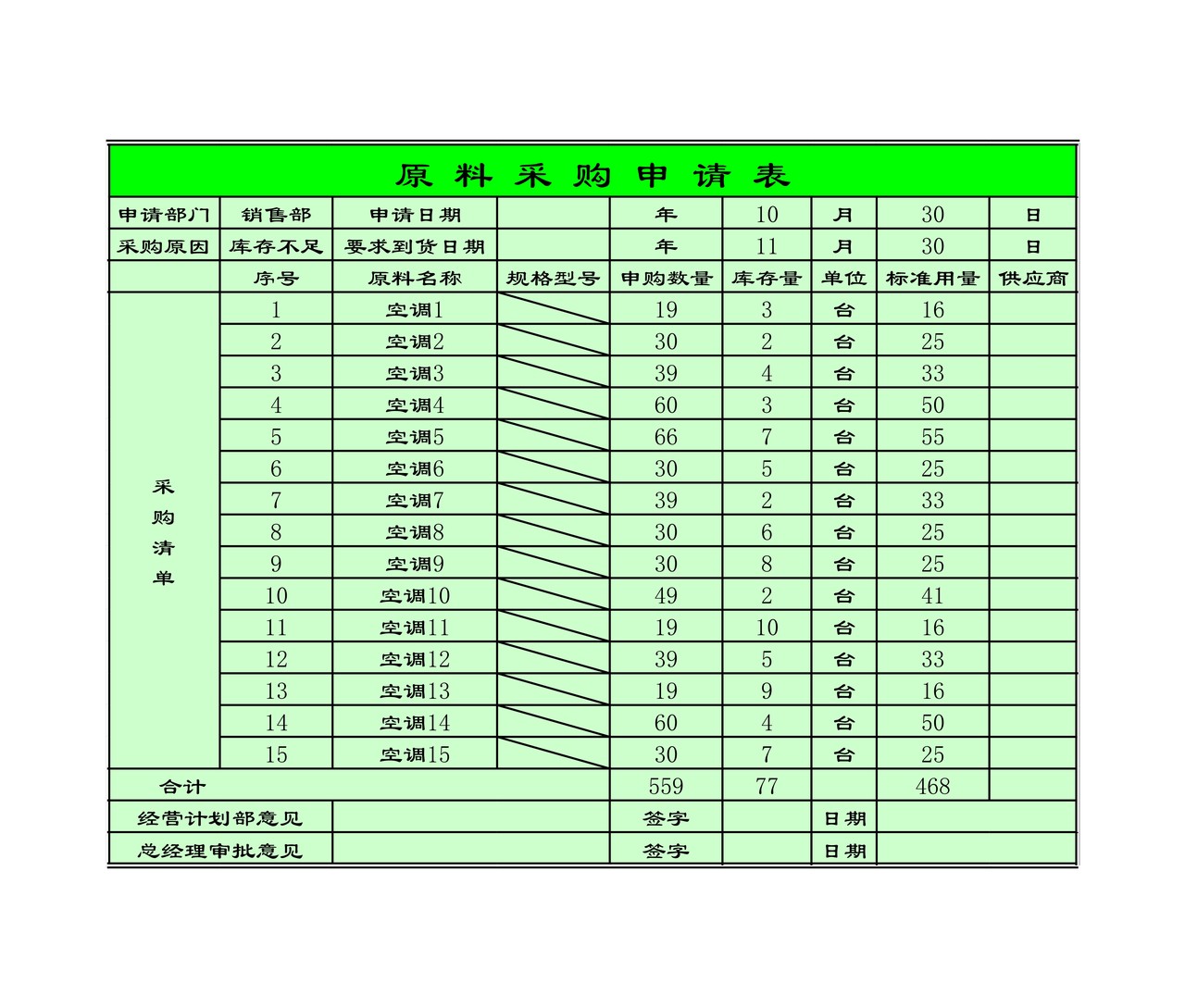 企业原料采购登记表